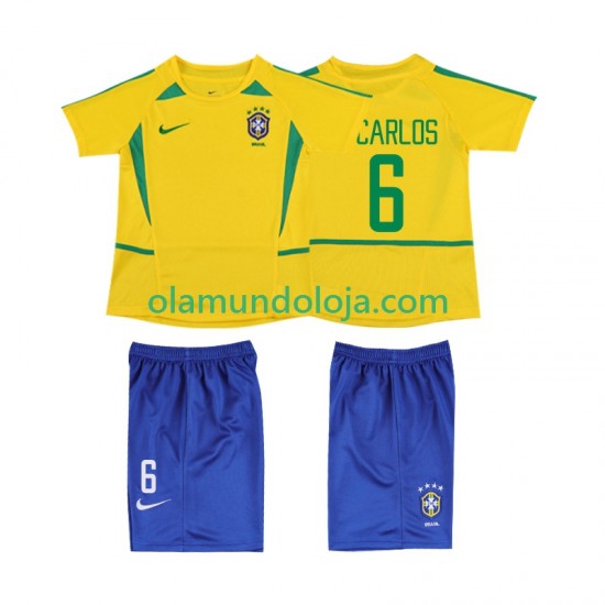 Camisola Brasil Roberto Carlos 6 Retro Criança Equipamento Primeiro 2002 Manga Curta